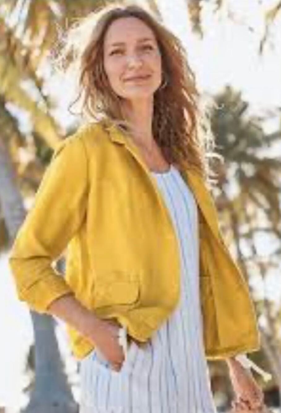 J. Jill Linen Blend Drawstring Blazer Jacket Lightweight Pockets Daisy Yellow LT